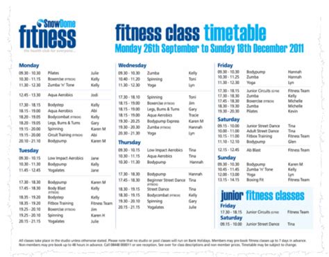 fitness first timetable